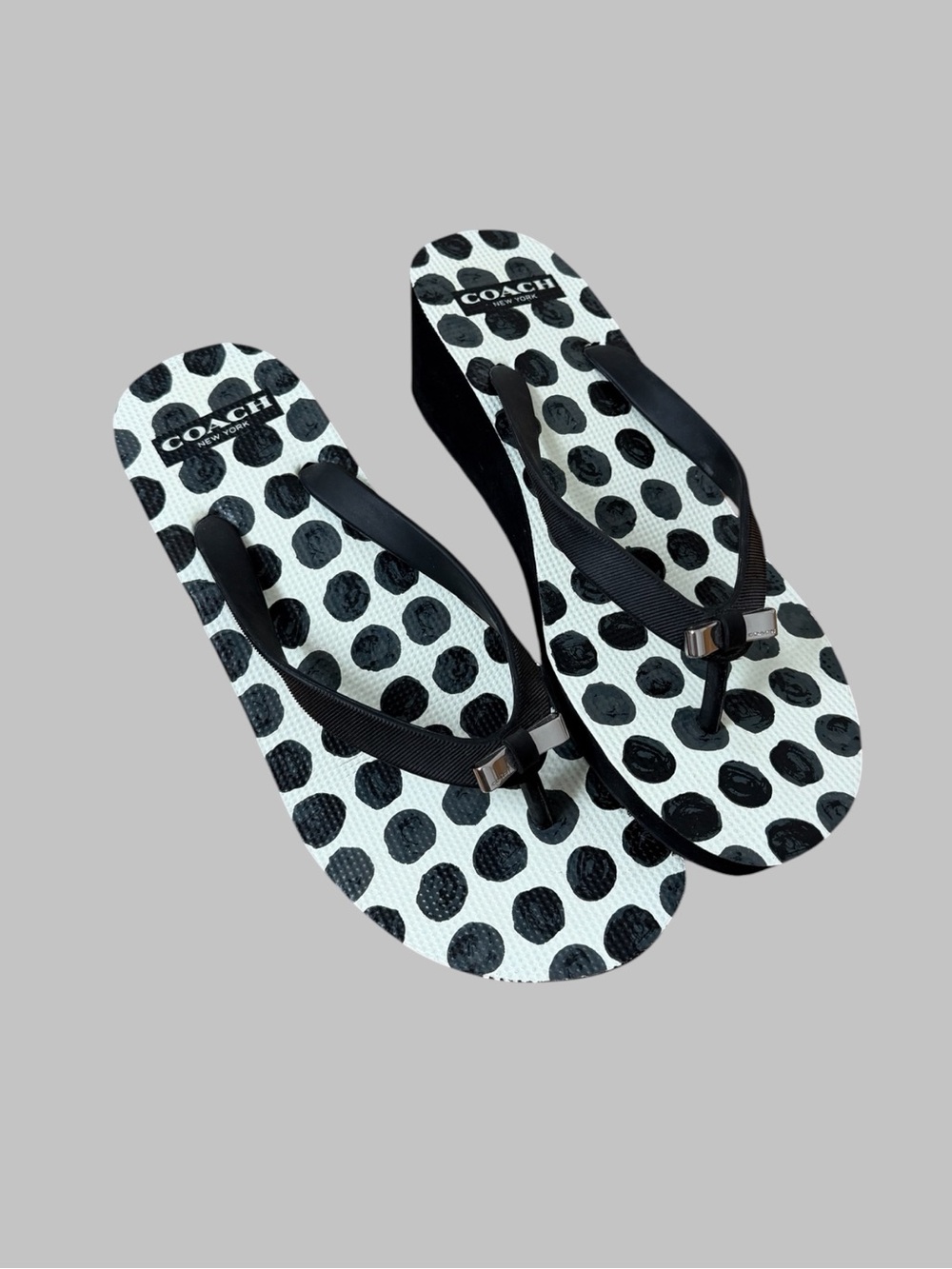 Coach Black & White Polka Dot Alessa Wedge Sandals